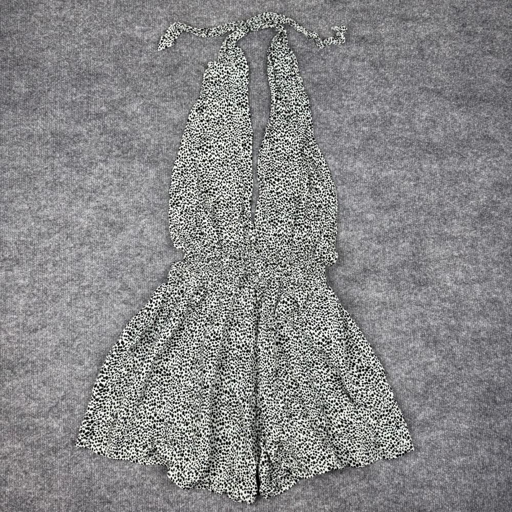Handmade in Indonesia Animal Print Halter Neck Smocked Waist Romper Mint White